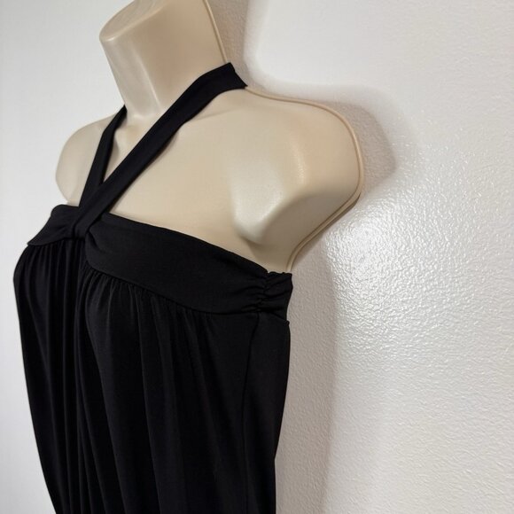 Vintage Y2K Express Jumpsuit XS Black Halter Jersey Wide Leg Crop Stretch - Picture 5 of 12